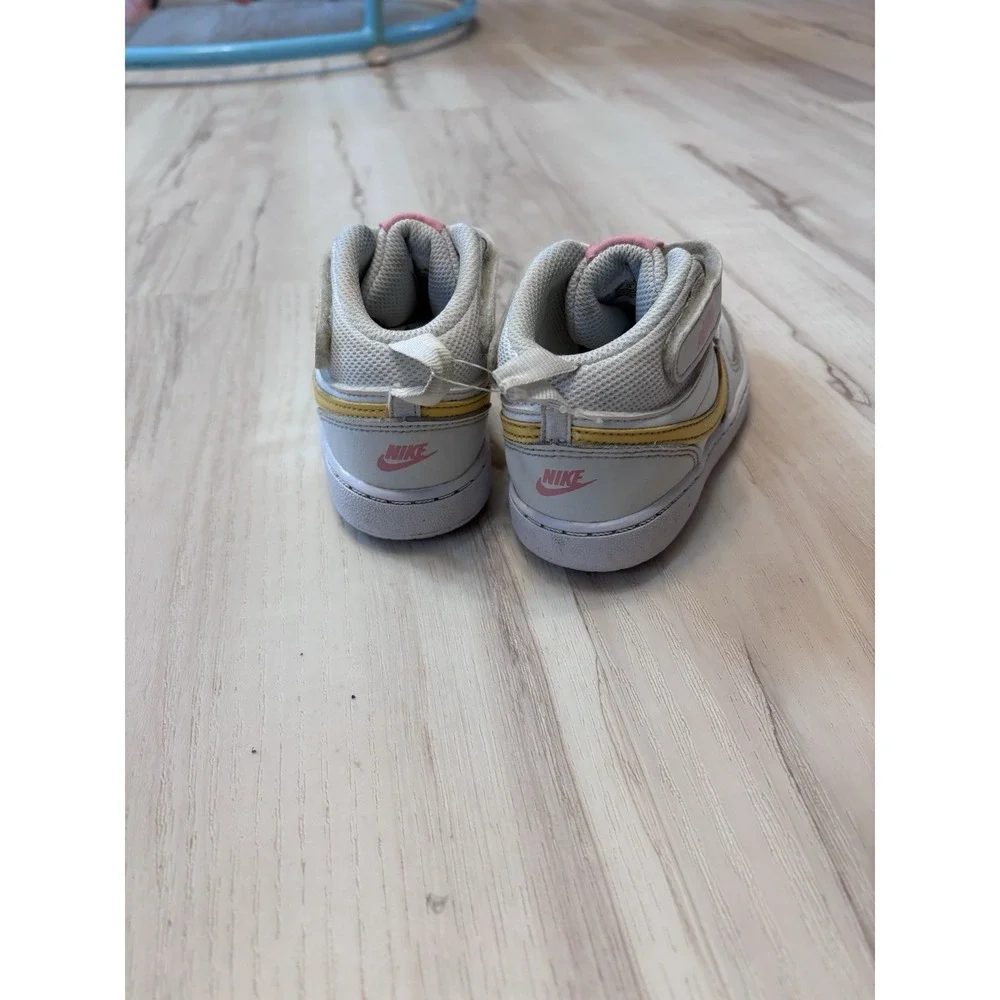 Nike Court Borough Mid 2 Girls shoes in white with gold and pink‎ accents 9.5C